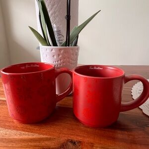 Tim Hortons Matte and Glossy  Festive Red Mug Duo